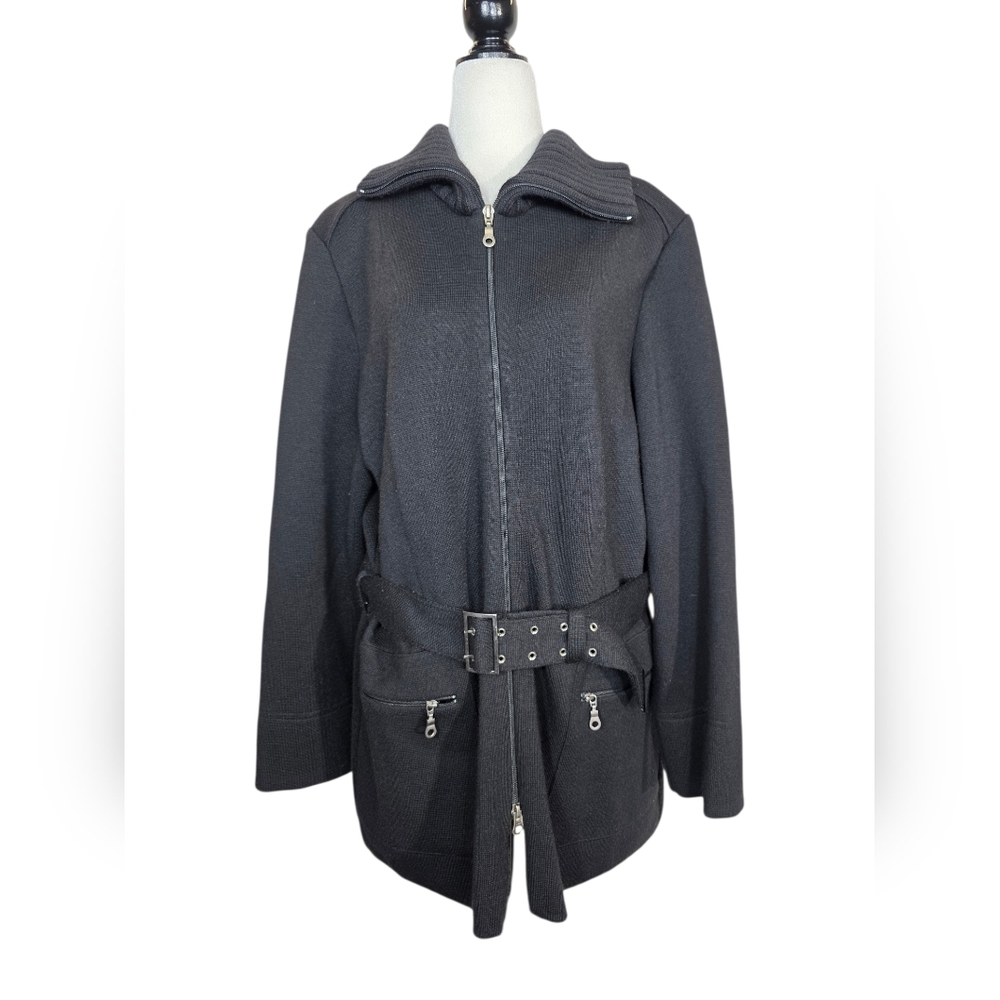 Vintage RODIER Black Knit wool with belt Jacket/ Cardigan